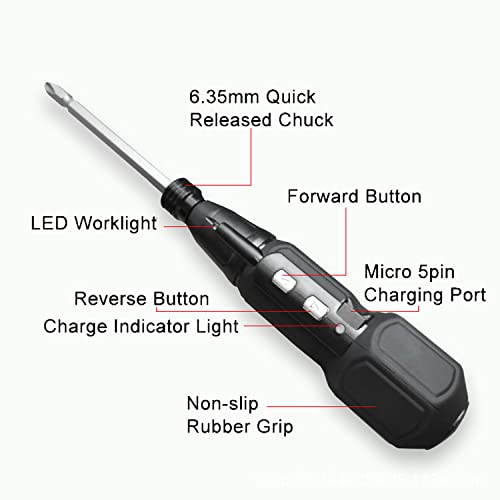 Electric Screwdriver Cordless, GOSLMYY Rechargeable Portable 3.6V Automatic Rotational Repair Tool Screw Driver with LED Light, 6.35mm Dual Heads Bit, USB Charging Cable