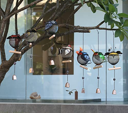 wtreew Solar Rooster Bird Feeder Squirrel Proof for Outside - Unique Cute Metal Animal Shaped Wild Bird Feeder with Solar Light, Wind Chime, Gift for Bird Lovers(Rooster)