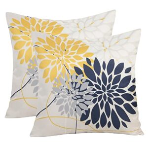 pyonic outdoor throw pillow covers 18x18 waterproof pillow covers geometric flower pillow case farmhouse summer square cushion cover for patio,garden,balcony,set of 2 (yellow, 18 x 18-inch)