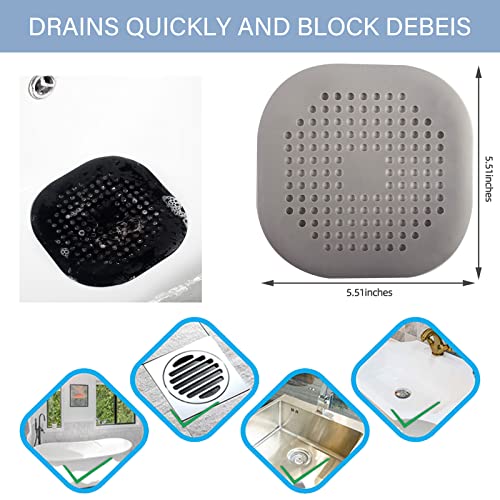 2 Pack Drain Hair Catcher-Durable Silicone Shower Drain Cover Hair Catcher,Hair Catcher with Suction Cups,Can Be Used in Kitchen,Shower,Tub,Washing Machine (Grey+Black)