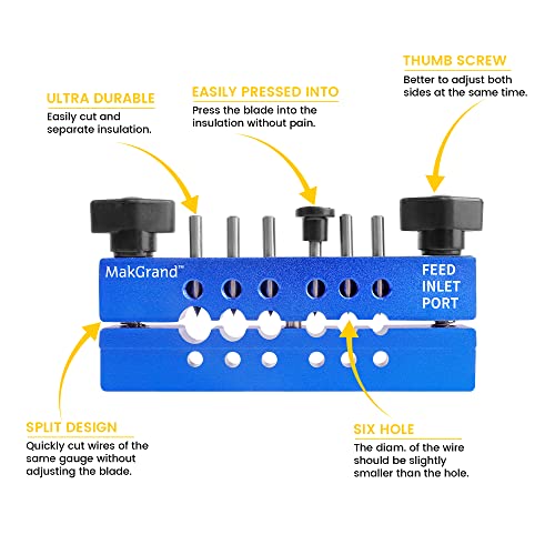 MakGrand Portable Split Wire Stripper Machine for Stripping Scrap Copper Wire From 6 AWG to 18 AWG, Wire Stripper Tool Equipped with Six Three-edged Carbide Blades, Wire Cable Recycling (Blue)