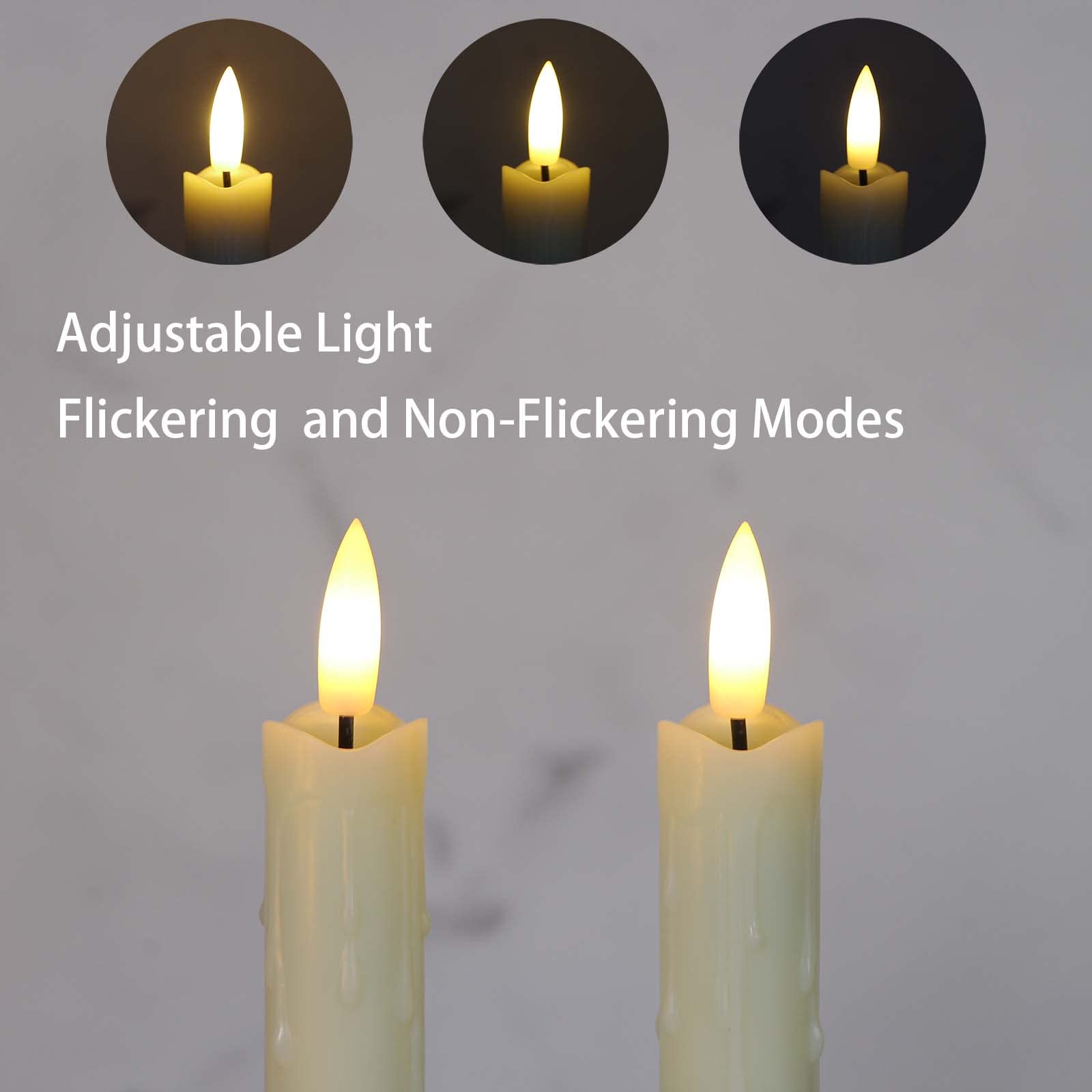 Mavandes Flameless Flickering Taper Candles Two Remote, 7.5 Inch Ivory Battery Operated LED Window Candles Timer,Set of 6 Plastic 3D-Wick Dripping-Wax Effect Flameless Candlesticks(0.86”Dia,Warm Fire)