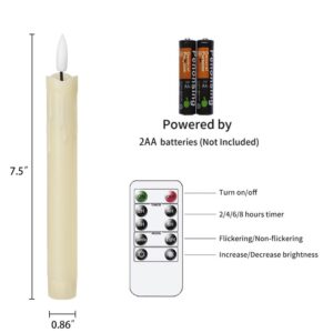 Mavandes Flameless Flickering Taper Candles Two Remote, 7.5 Inch Ivory Battery Operated LED Window Candles Timer,Set of 6 Plastic 3D-Wick Dripping-Wax Effect Flameless Candlesticks(0.86”Dia,Warm Fire)