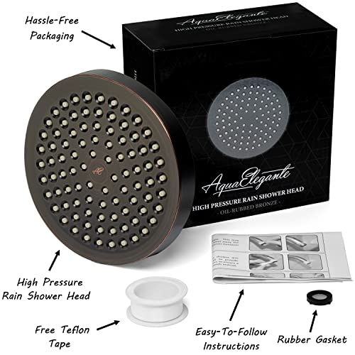 Aqua Elegante High Pressure Rain Shower Head - 6 Inch Luxury Rainfall Showerhead - Great Flow And Best Overhead With Adjustable Extension Arm, 2.5 GPM - Oil-Rubbed Bronze