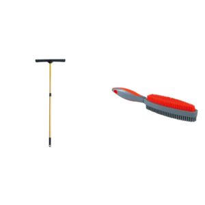 furemover xl heavy duty pet hair remover broom, multi-surface squeegee rubber broom, extra large 18-inch broom head, black and orange & duo, 2-sided lint brush, dog multi-brush, red