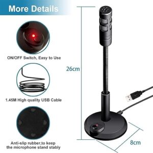 USB Computer Microphone,Plug and Play Desktop PC Laptop Microphone with Mute Button and LED Indicator for Streaming,Podcasting,Recording,Gaming,Skype,YouTube Mic for Mac or Window Black.