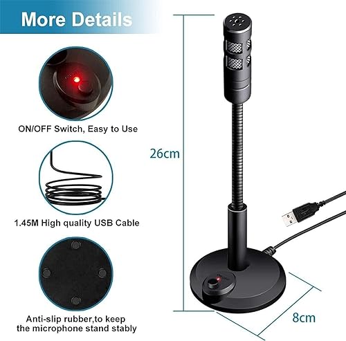 USB Computer Microphone,Plug and Play Desktop PC Laptop Microphone with Mute Button and LED Indicator for Streaming,Podcasting,Recording,Gaming,Skype,YouTube Mic for Mac or Window Black.