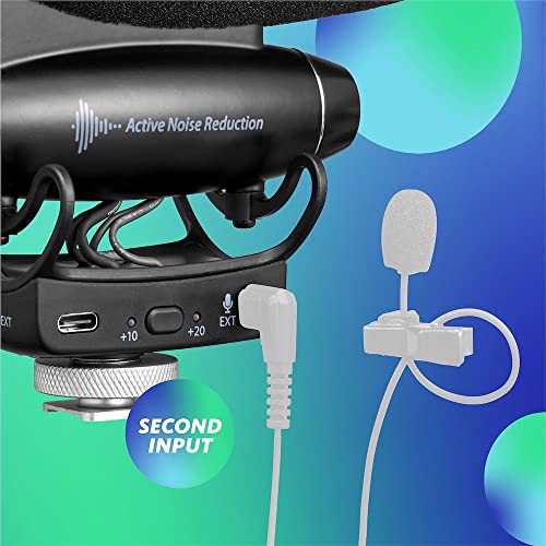 JOBY Wavo PRO Professional On-Camera Directional Shotgun Microphone with Built-in Active Noise Reduction and Rycote Shock Mount, CSC, Mirrorless, Camcorder, Vlogging, Filmmaking, Youtuber, Creators