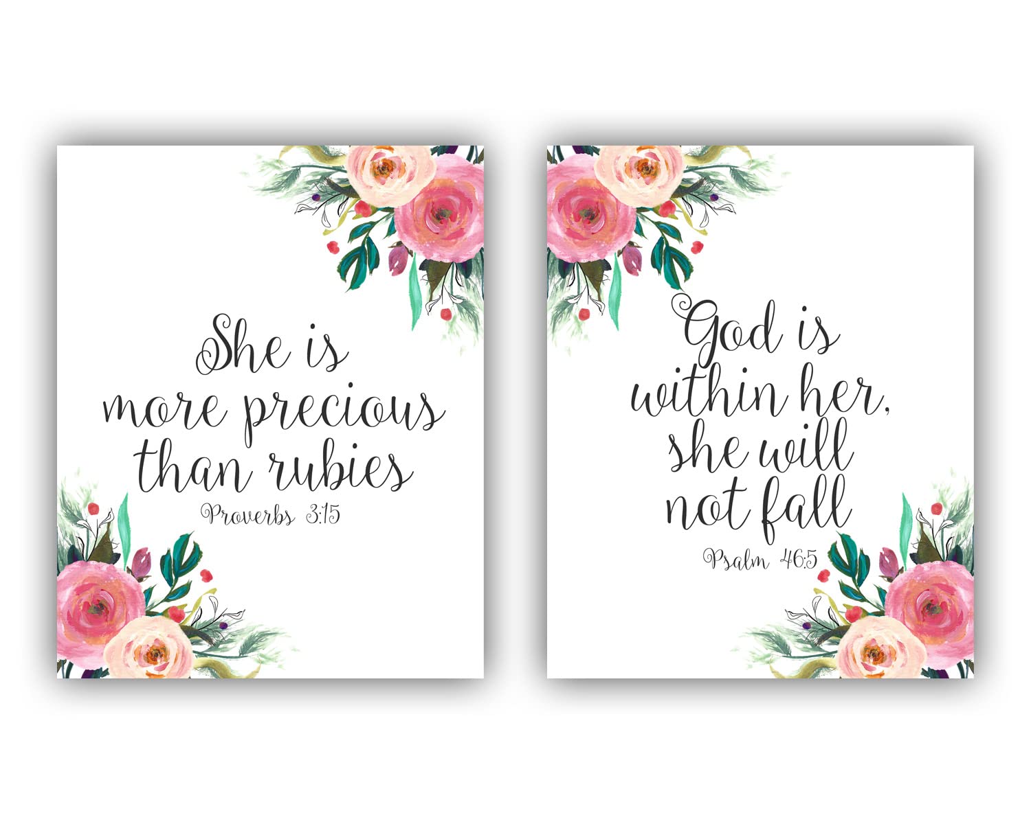 God is within her she will not fall, She is more precious than rubies, Baby Girl Nursery Art, Bible Scripture Print, Psalm 46, Proverbs 3, 8x10 Unframed