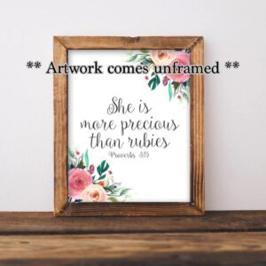 God is within her she will not fall, She is more precious than rubies, Baby Girl Nursery Art, Bible Scripture Print, Psalm 46, Proverbs 3, 8x10 Unframed