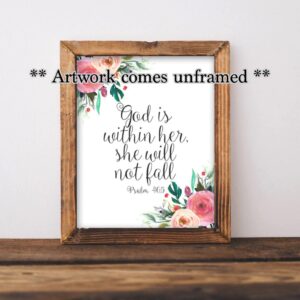 God is within her she will not fall, She is more precious than rubies, Baby Girl Nursery Art, Bible Scripture Print, Psalm 46, Proverbs 3, 8x10 Unframed