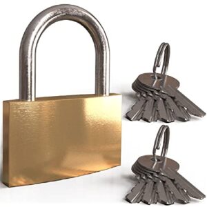 nextclimb heavy duty 2" large padlock with 10 matching keys - weatherproof rust resistant steel brass keyed aylock for outdoor fence, door, gym, storage unit