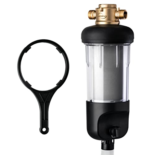 iSpring WSP50J Reusable Whole House Spin-Down Sediment Water Filter, Upgraded Jumbo Size, Large Capacity, 50-Micron Flushable Prefilter Filtration, 1" MNPT + 3/4" FNPT, Lead-Free Brass