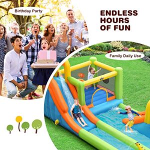 BOUNTECH Inflatable Water Slide, 8 in 1 Mega Waterslide Park Bounce House for Outdoor Fun w/Long Slide, Giant Splash Pool, Water Slides Inflatables for Kids and Adults Backyard Party Gifts