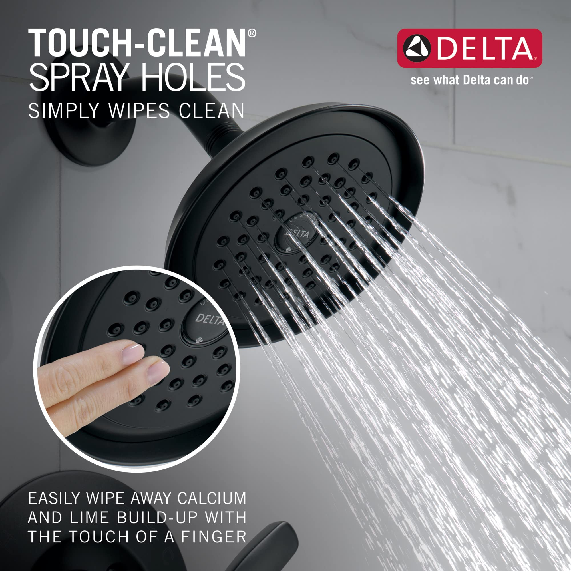 Delta Faucet Woodhurst 14 Series Single-Function Shower Faucet Set, Full Body Spray Shower Head, Shower Handle, Black Shower Faucet, Delta Shower Trim Kit, Matte Black T14232-BL (Valve Not Included)