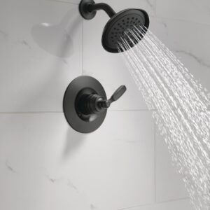 Delta Faucet Woodhurst 14 Series Single-Function Shower Faucet Set, Full Body Spray Shower Head, Shower Handle, Black Shower Faucet, Delta Shower Trim Kit, Matte Black T14232-BL (Valve Not Included)