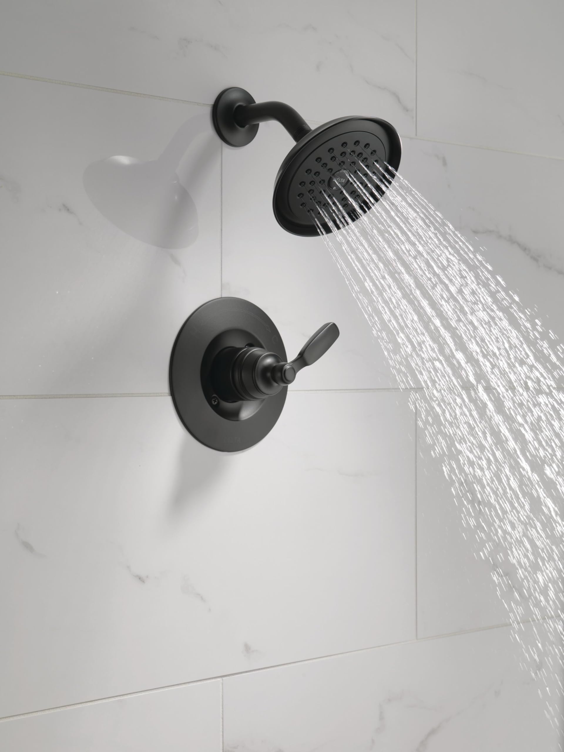 Delta Faucet Woodhurst 14 Series Single-Function Shower Faucet Set, Full Body Spray Shower Head, Shower Handle, Black Shower Faucet, Delta Shower Trim Kit, Matte Black T14232-BL (Valve Not Included)