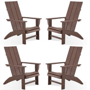 psilvam modern adirondack chairs set of 4, oversized poly lumber fire pit chair, 350 lbs support patio chairs for garden, weather resistant adirondack chair looks like real wood (4, brown)