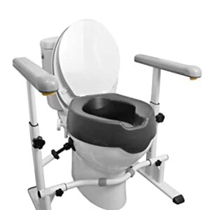 KMINA - Toilet Safety Rails with Raised Seat (Pack), 4 Inch Raised Toilet Seat with Handles for Elderly, Handicap Toilet Seat with Handles Over Toilet