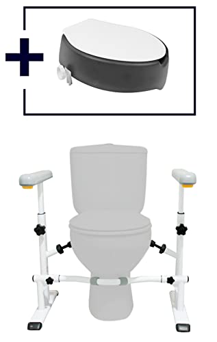 KMINA - Toilet Safety Rails with Raised Seat (Pack), 4 Inch Raised Toilet Seat with Handles for Elderly, Handicap Toilet Seat with Handles Over Toilet