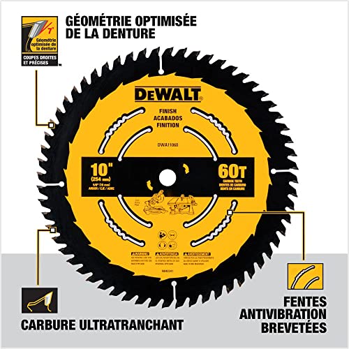 DEWALT Table Saw Blade, 10 in, 60 Tooth, Fine Finish, Ultra Sharp Carbide (DWA11060)