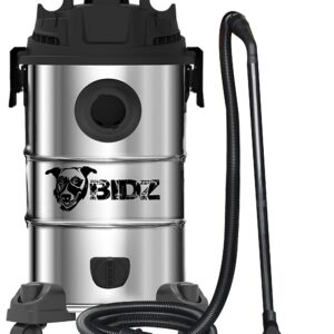 BIDZ 8 Gallons, Powerful 6 Peak HP Motor, 65'' Water Lift Suction Power, Heavy-Duty Stainless Steel Semi- Commercial Shop Vacuum System