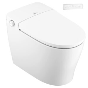 moen et900 2-series tankless bidet one piece elongated bidet toilet with remote, auto flush, and warm air dryer, and temperature control, white