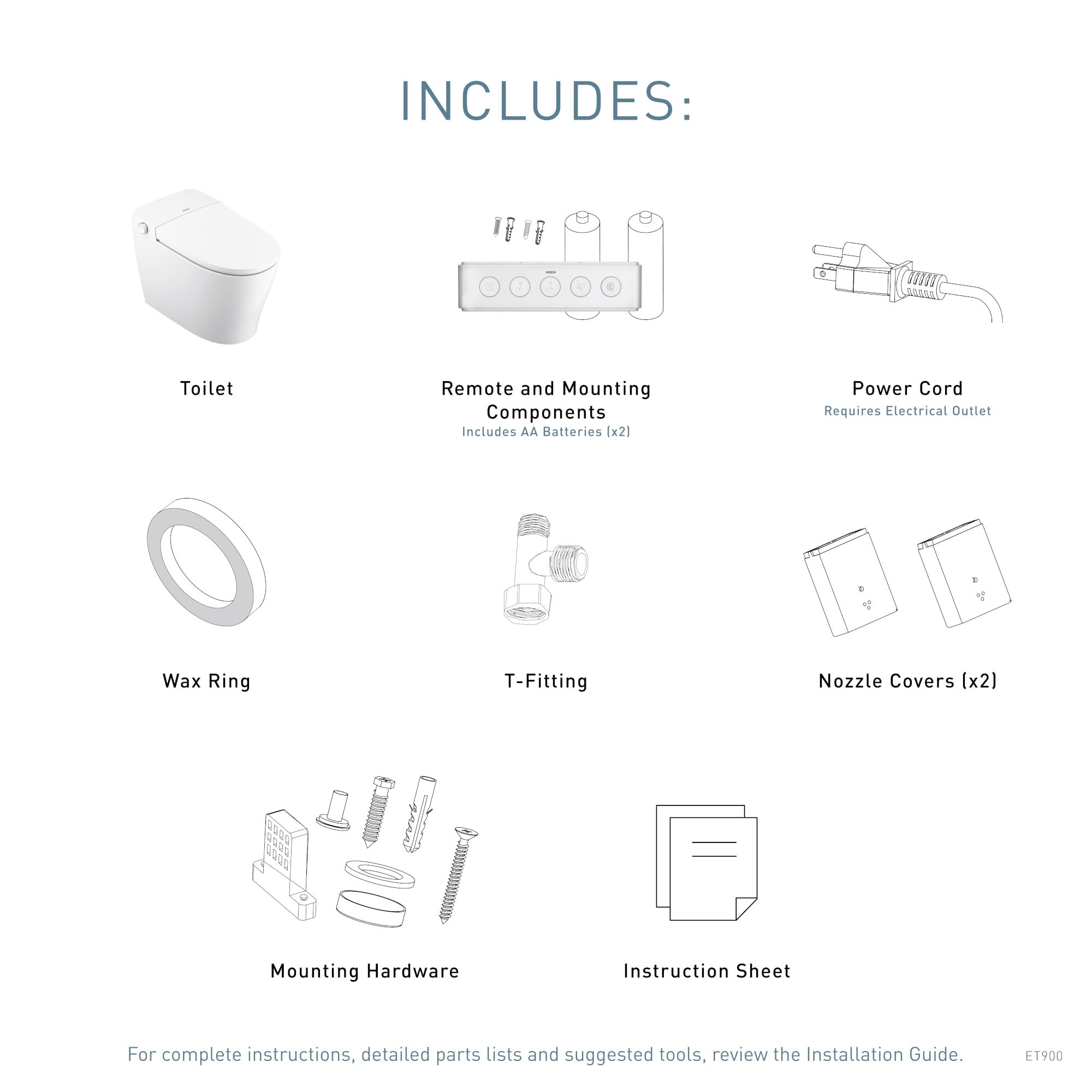 Moen ET900 2-Series Tankless Bidet One Piece Elongated Bidet Toilet with Remote, Auto Flush, and Warm Air Dryer, and Temperature Control, White