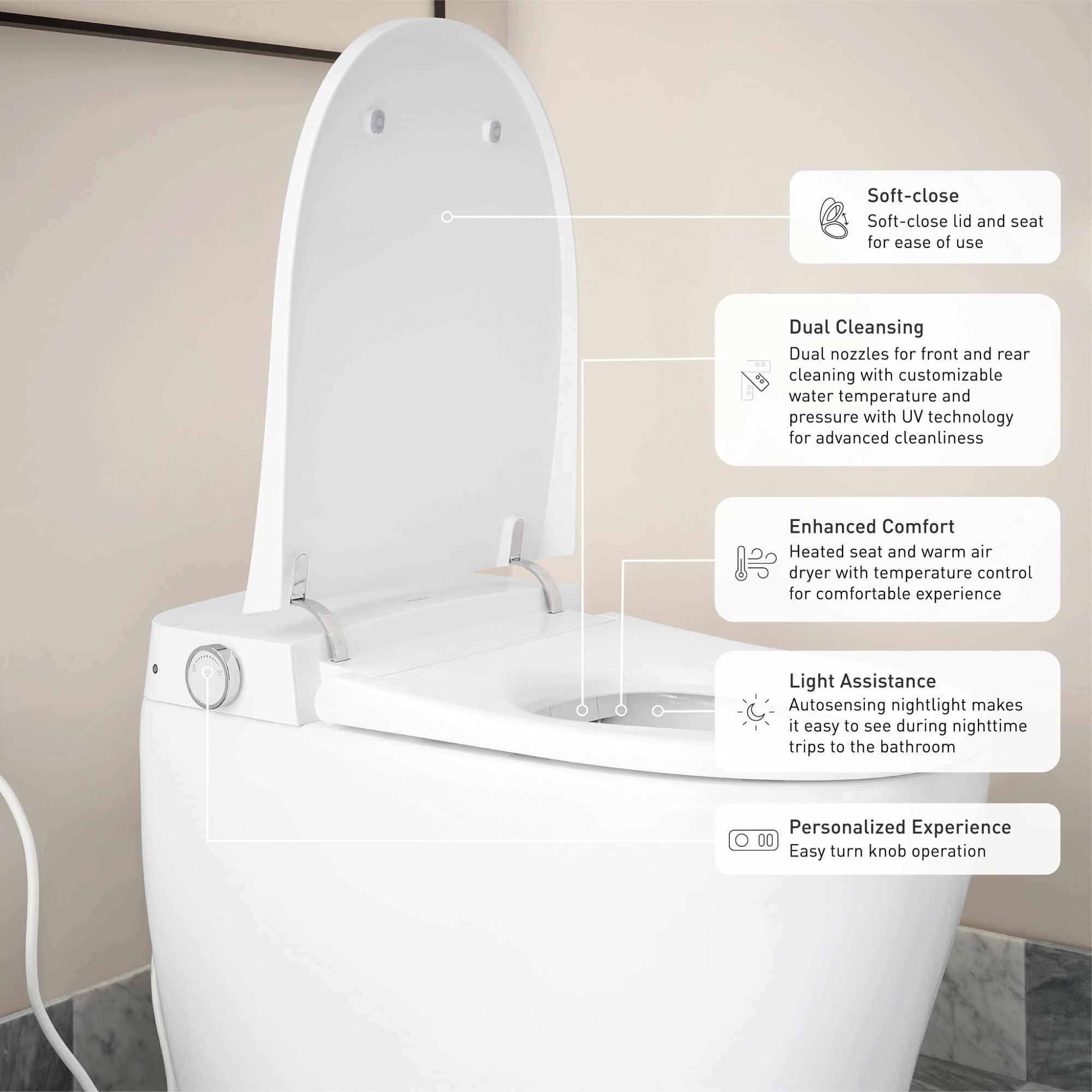 Moen ET900 2-Series Tankless Bidet One Piece Elongated Bidet Toilet with Remote, Auto Flush, and Warm Air Dryer, and Temperature Control, White