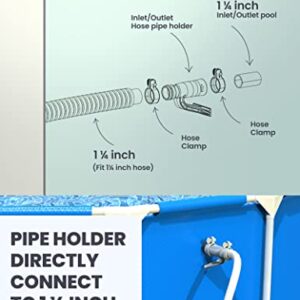 POOLHACKER Pool Pipe Holder, 2 Pieces 1/4 inch Water Hose Support Brackets with Clamp Mount for Above Ground Swimming Pools for intex