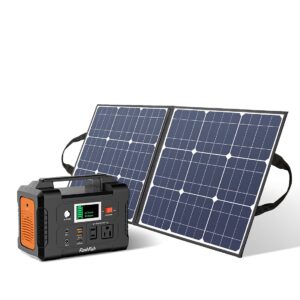 suyikin 200w portable power station, flashfish 40800mah solar generator with 50w 18v portable solar panel, flashfish foldable solar charger with 5v usb 18v dc output