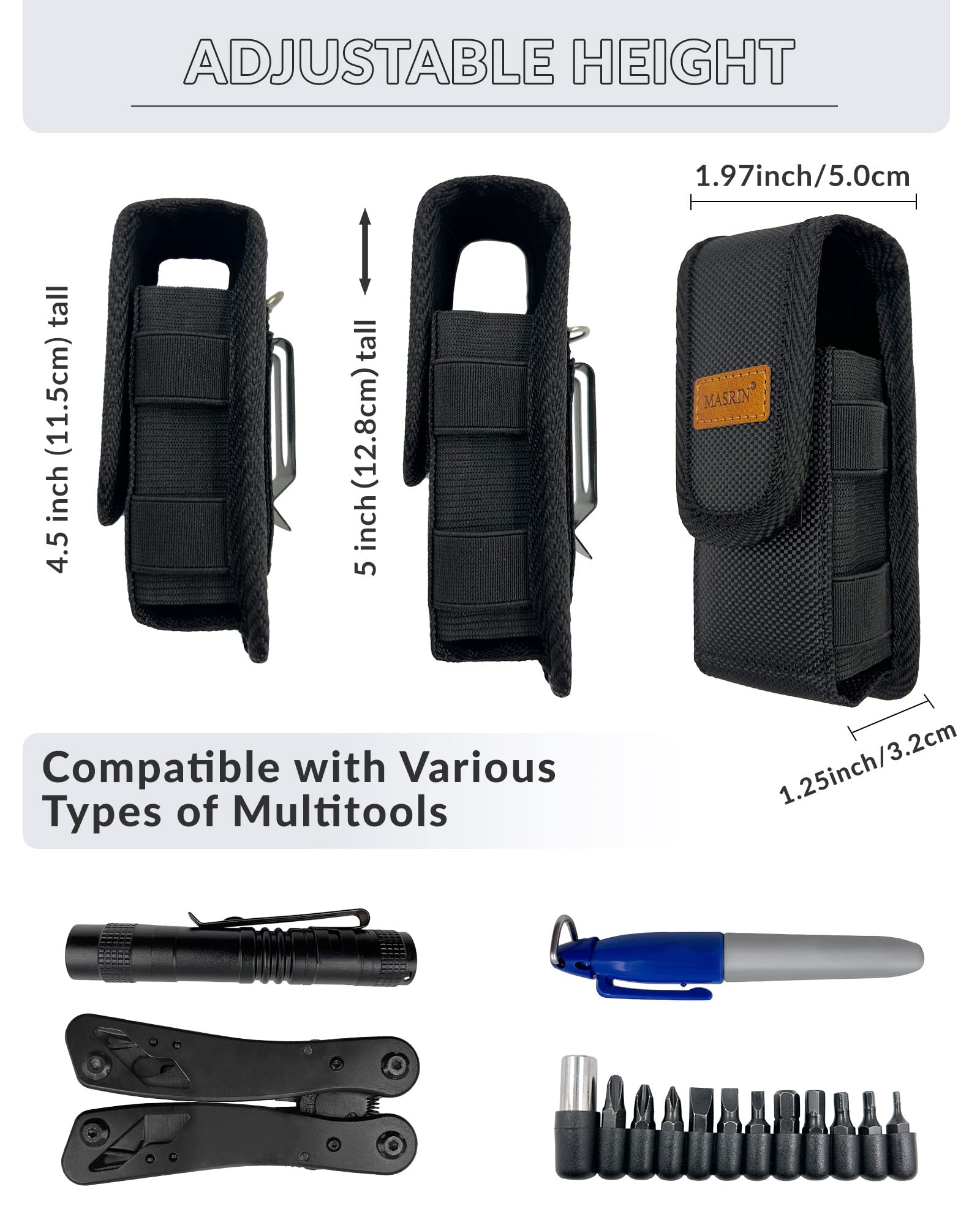 Multitool Sheath-EDC Pouch,Multi Tool Holster for Belt,Small Tactical Tool Pouch Accessories,Organizer Sheath Compatible with Multi Tool Case with Leather Logo and Belt Clip for Man