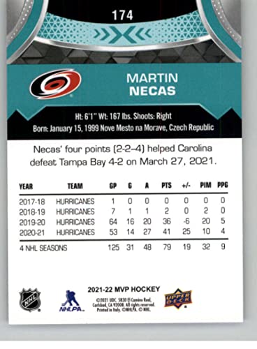 2021-22 Upper Deck MVP #174 Martin Necas Carolina Hurricanes NHL Hockey Trading Card