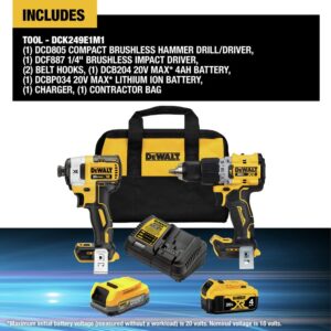 DEWALT 20V MAX XR Cordless Hammer Drill Driver and Impact Drive Combo Kit, Batteries and Charger Included (DCK249E1M1)