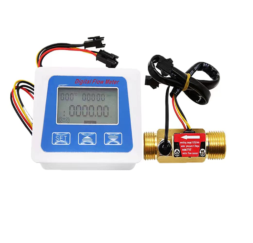 Water Flow Totalizer and Flow Rate Meter with Digital LCD Display +G1/2" Hall Effect Liquid Water Flowmeter Sensor-1-25L/min