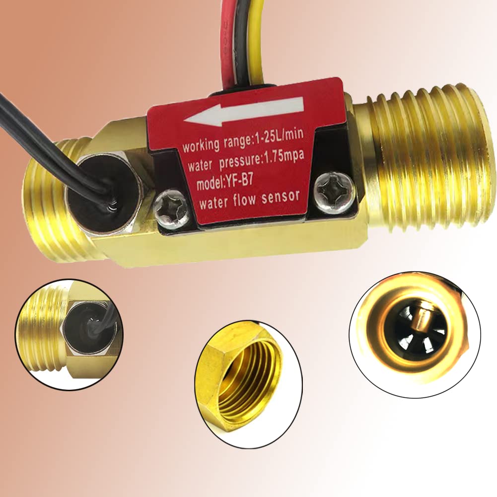 Water Flow Totalizer and Flow Rate Meter with Digital LCD Display +G1/2" Hall Effect Liquid Water Flowmeter Sensor-1-25L/min