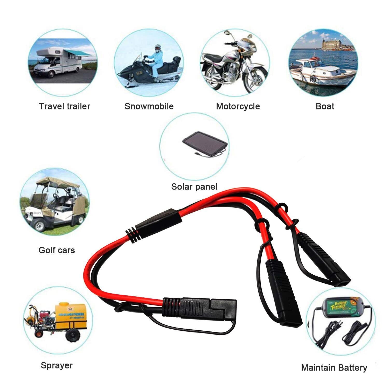 AJDPOI 10AWG SAE Splitter Cable SAE DC Power Automotive Connector Cable SAE Y Splitter 1 to 2 Extension Cable for Solar Battery Connection and Transfer - with Waterproof Cap 40cm/1.3ft