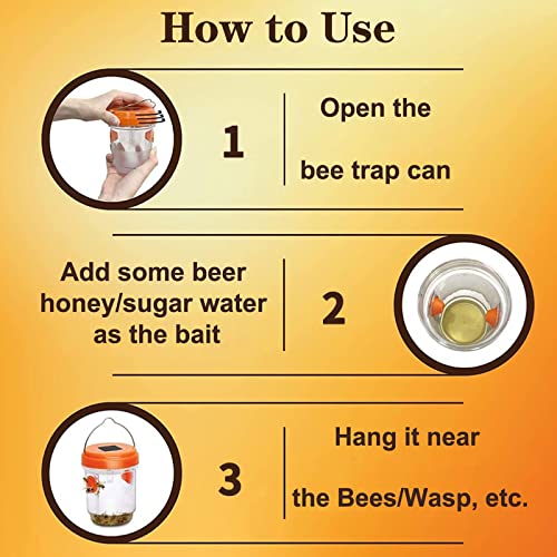 Wasp Traps Outdoor Hanging 2 Pack Fly Traps Bee Traps for Outside Light Attract Carpenter Bees Yellow Jackets Fruit Flies Mosquito Hornet Wood Bee Trap Solar Power Reusable Outdoor Indoor Waterproof