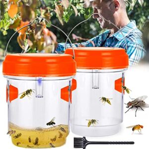wasp traps outdoor hanging 2 pack fly traps bee traps for outside light attract carpenter bees yellow jackets fruit flies mosquito hornet wood bee trap solar power reusable outdoor indoor waterproof