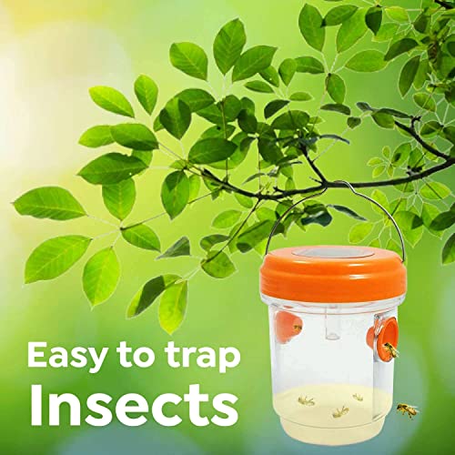 Wasp Traps Outdoor Hanging 2 Pack Fly Traps Bee Traps for Outside Light Attract Carpenter Bees Yellow Jackets Fruit Flies Mosquito Hornet Wood Bee Trap Solar Power Reusable Outdoor Indoor Waterproof