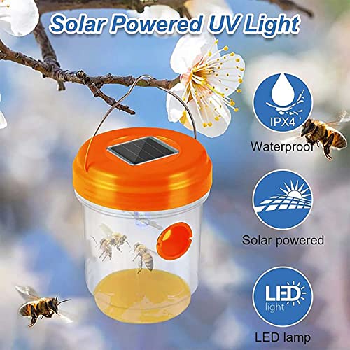 Wasp Traps Outdoor Hanging 2 Pack Fly Traps Bee Traps for Outside Light Attract Carpenter Bees Yellow Jackets Fruit Flies Mosquito Hornet Wood Bee Trap Solar Power Reusable Outdoor Indoor Waterproof