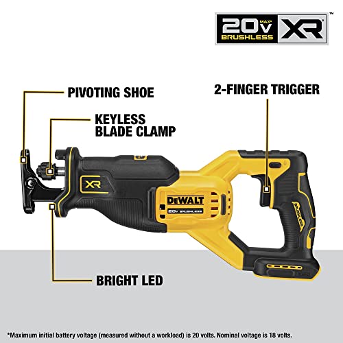 DEWALT 20V MAX XR Power Tools Combo Kit, Hammer Drill, Impact Driver, Reciprocating Saw, and Work Light, 4-TOOL (DCK449P2)