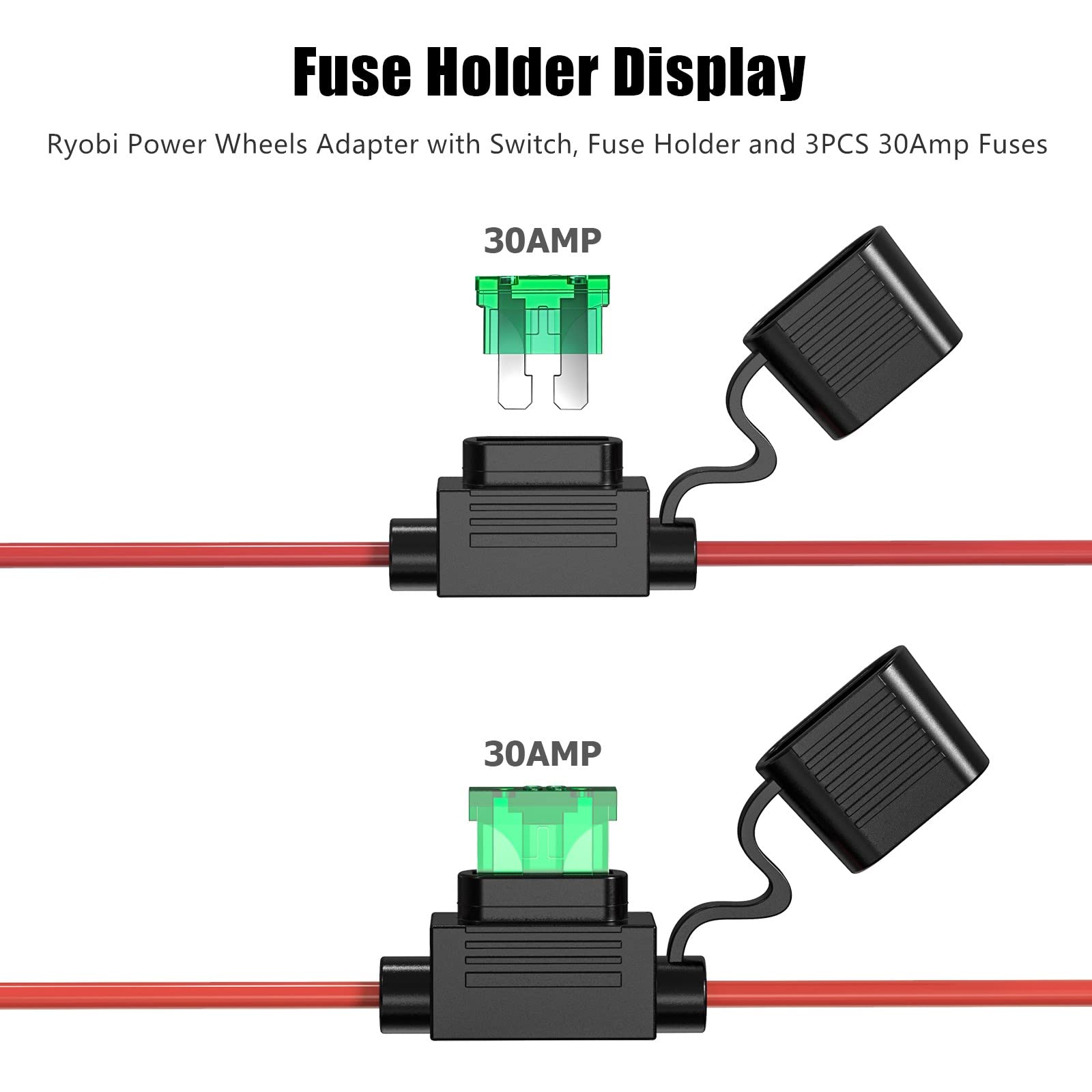 Power Wheels Adapter for Ryobi, 18V Battery Conversion Kit with Switch, Fuse Holder and 3PCS 30Amp Fuses 14AWG Wire UIInosoo for RC Car DIY, for Ryobi 18V P108 P107 P102 P100 Li-ion & Ni-Cd Battery