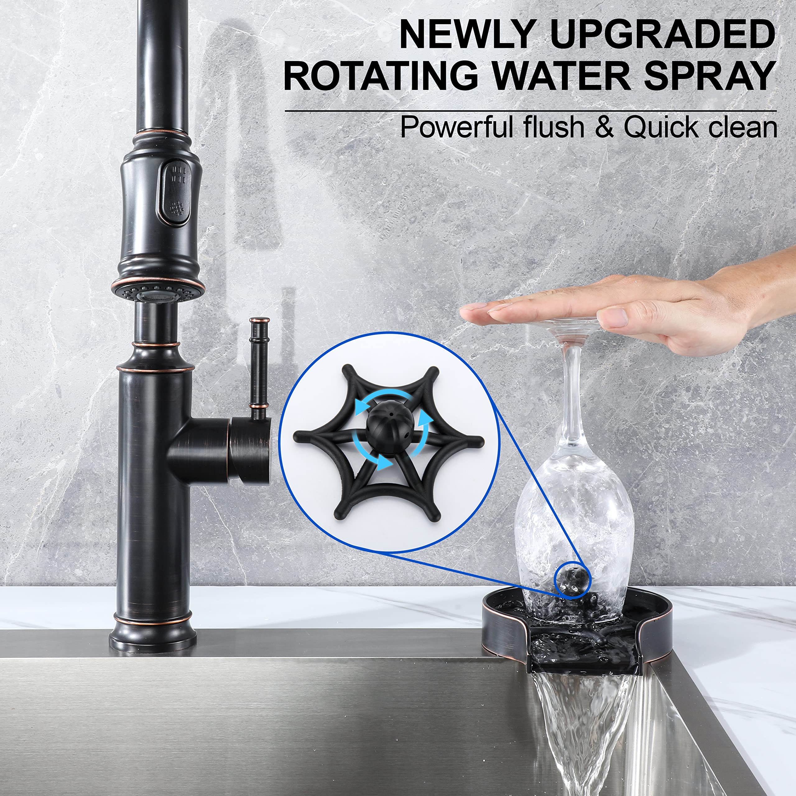 2023 Newest Metal Glass Rinser for Kitchen Sink - 360° Rotary Cup Washer, Faucet Cup Rinser Cleaner Kitchen Sink Bottle Washer for Bar, Oil Rubbed Bronze