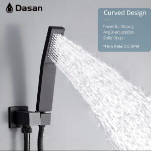 Matte Black Shower System with 4 PCS Shower Body Spray Jets & 12’’ Ceiling Shower Head & Handheld Spray, DASAN Full Body Shower Faucet System with Jets Rainfall Shower Combo Set, SA-SS03BMB-S12C