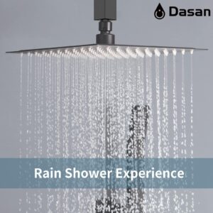 Matte Black Shower System with 4 PCS Shower Body Spray Jets & 12’’ Ceiling Shower Head & Handheld Spray, DASAN Full Body Shower Faucet System with Jets Rainfall Shower Combo Set, SA-SS03BMB-S12C