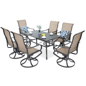 poteban 7pcs patio dining set, 6 swivel dining chairs & outdoor rectangle metal table, patio dining furniture for lawn garden