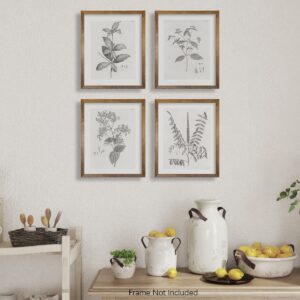 Farmhouse Wall Art Botanical Prints - Vintage Flower Boho Minimalist Floral Poster Decor for Bedroom Living Kitchen Bathroom Home Office - Black and White Plant Leave Wall Art - Set of 4 Picture 8x10