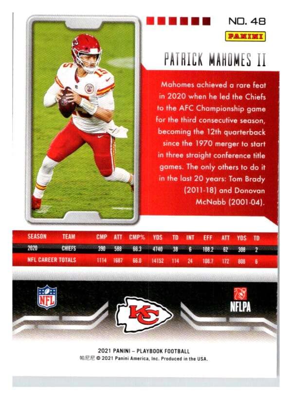 2021 PANINI PLAYBOOK #48 PATRICK MAHOMES II KANSAS CITY CHIEFS FOOTBALL NFL