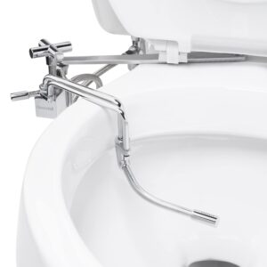 brondell smb-15 side mounted manual bidet attachment for toilet seats with adjustable sprayer and water pressure, thin profile, chrome